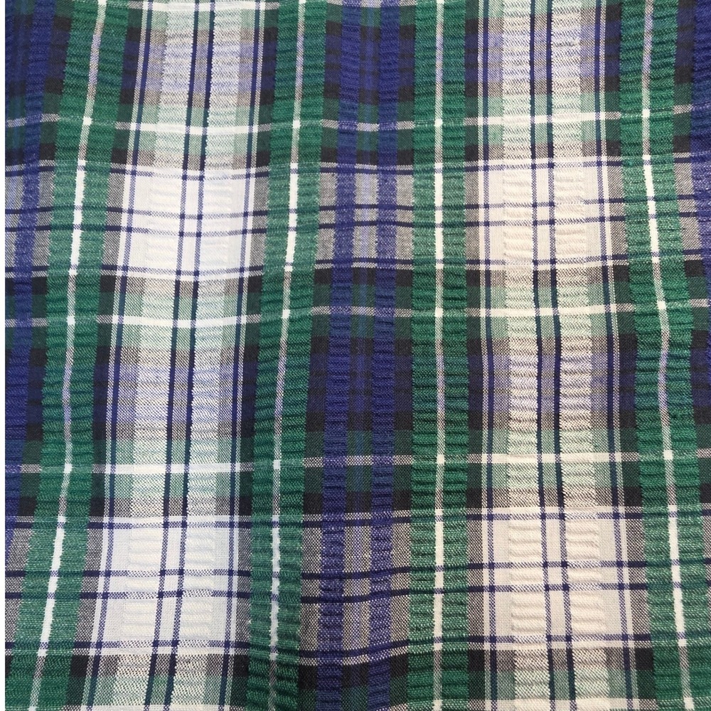 Plaid Fabric Green Blue White Textured Woven 45" W x 36" L 1 Yard